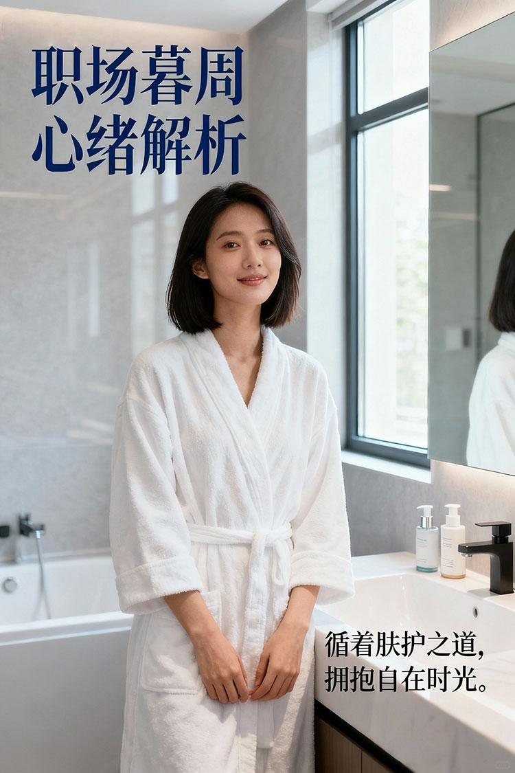 1760669522554314.jpg jimeng-2025-10-17-1727-现代浴室环境,一个27岁左右的亚洲女性,齐肩短发,穿着白色浴袍(体现职场女性的精...jpg